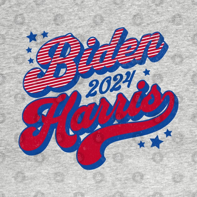 Biden Harris 2024 Groovy Retro Election 2024 Red White Blue by PUFFYP